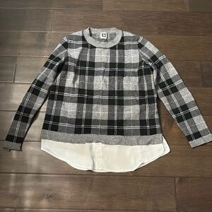 [ANNE KLEIN] Plaid Faux Blouse Underlay Sweater, size small black and white